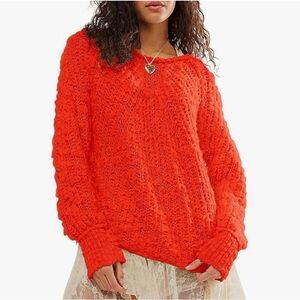 NWOT Free People In A Swirl Pullover Sweater in Tangerine Tango SZ M